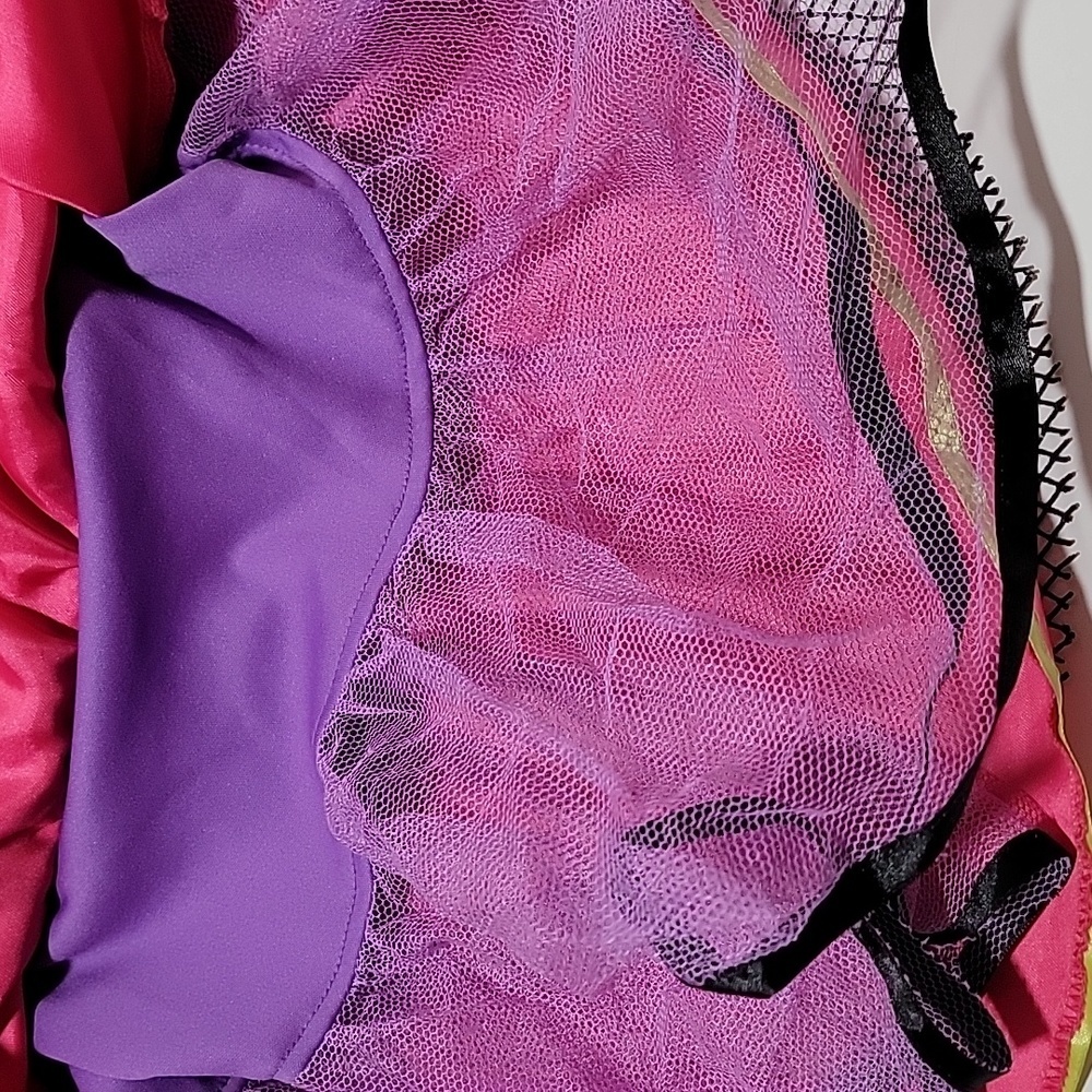 Amscan Girls 80s Punk Rock Costume Dress Fishnet Purple Pink Belted Halloween OS - Picture 6 of 9
